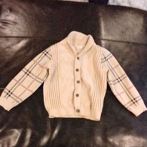 SHEIN Kids Plaid Sleeve Beige Sweater